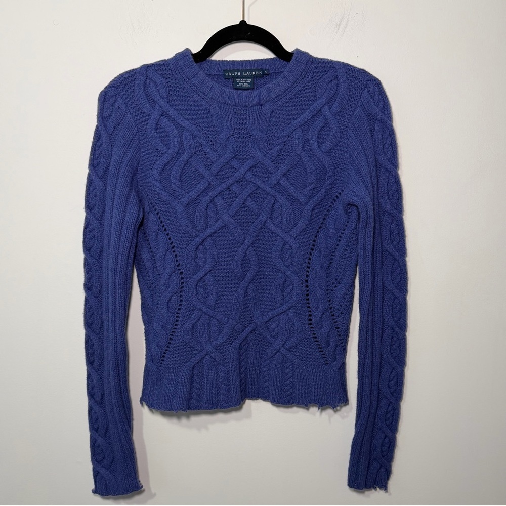 Polo Ralph Lauren women’s Vintage Cable Knit Cashmere Wool Sweater preppy Size S - Picture 2 of 12